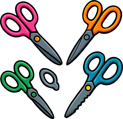 Pack of different scissors.
In-Game asset.  High contrast.  No shadows. 3D