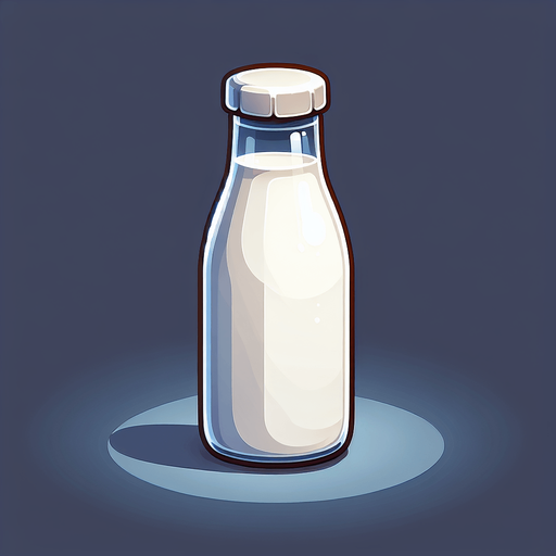 A bottle of milk.
Single Game Texture. In-Game asset. 2d. Blank background. High contrast. No shadows.