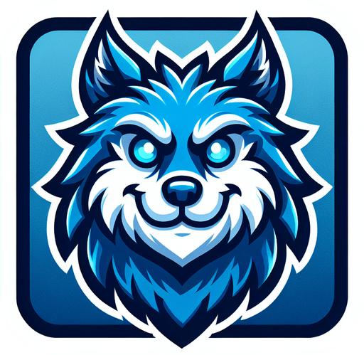 Perfectly square bright blue werevolf head with cute happy face. Cartoon style. Spooky art style. Simple vector style.