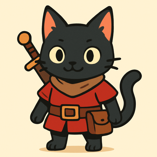 friendly black cat. rpg. 2d. no shadows.