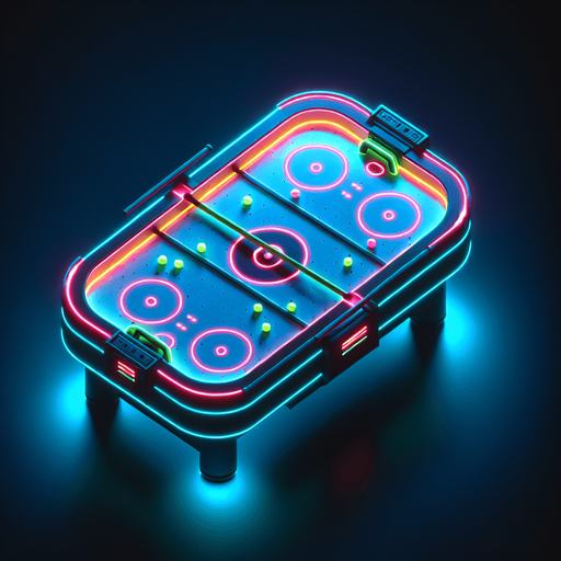 air hockey table with neon lights. top view.
Single Game Texture. In-Game asset. 2d. Blank background. High contrast. No shadows.