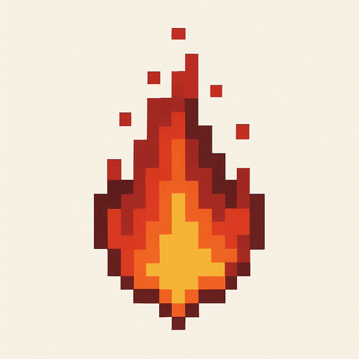 A pixelated fire that is upside down.
High contrast.  No shadows