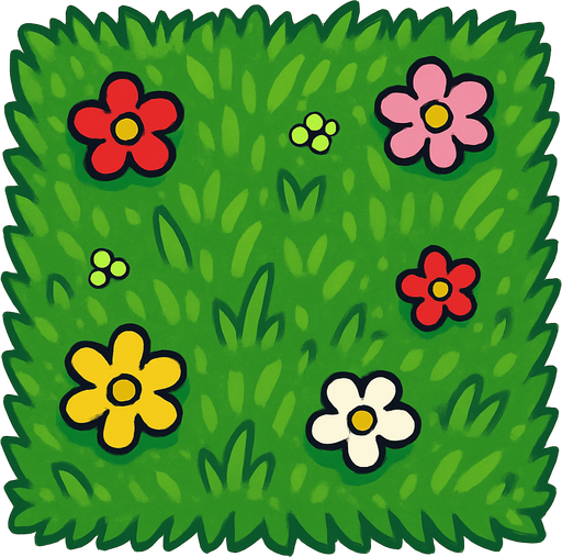 casilla de cesped en imagen completa con flores.
In-Game asset.  2d.  High contrast.  No shadows