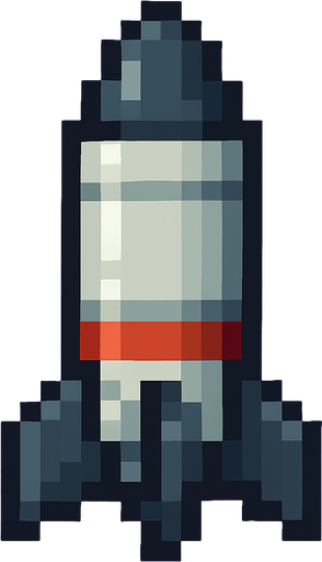 a 2d pixel art missile.
In-Game asset.  2d.  High contrast.  No shadows