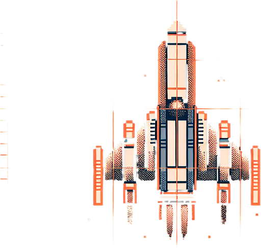 Spaceship like in galaga.
Single Game Texture. In-Game asset. 2d. Blank background. High contrast. No shadows. Straight up and down. Seen from above.
