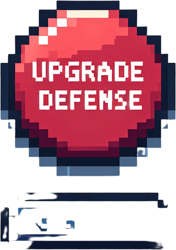 genera un boton que diga "UPGRADE DEFENSE" en pixel art.
Single Game Texture.  In-Game asset.  2d.  Blank background.  High contrast.  No shadows