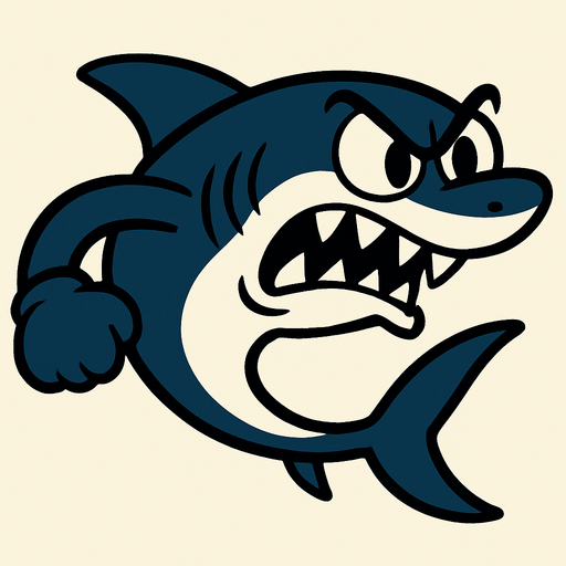 Rubber Hose Style Swimming pose Shark. It's Angry.
In-Game asset.  2d.  High contrast.  No shadows