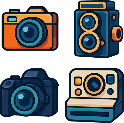 Pack of different cameras.
In-Game asset.  High contrast.  No shadows. 3D
