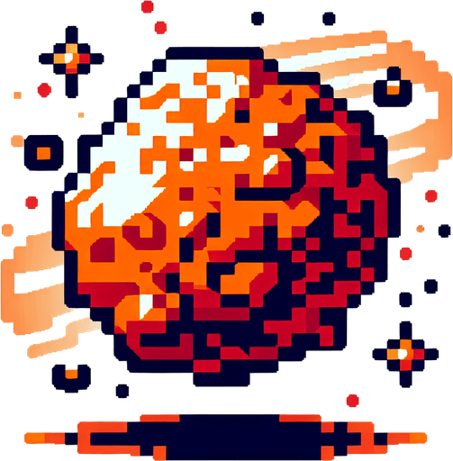 8-bit. asteroid. orange. in game asset. 2d. no shadow..
Single Game Texture. In-Game asset. 2d. Blank background. High contrast. No shadows.