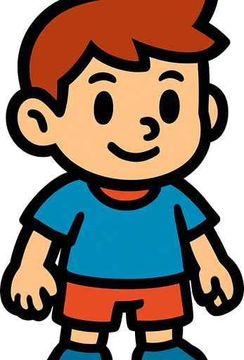 A boy.
In-Game asset.  2d.  High contrast.  No shadows