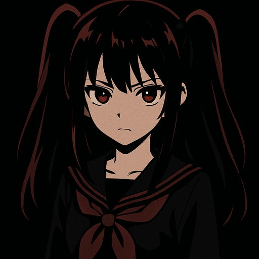 anime girl. in dark tones. contrast 
In-Game asset.  2d.  High contrast.  No shadows