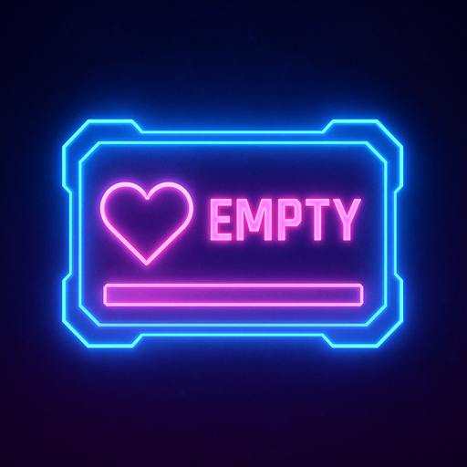 neon cyberpunk health meter empty glowing hologram flat 3d straight on symmetrical