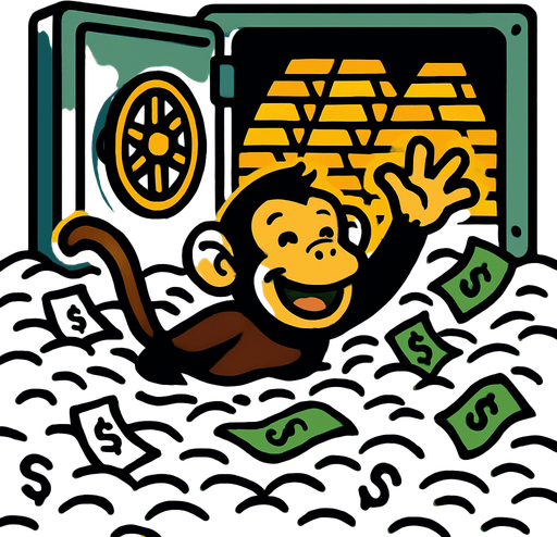 Let the background be a safe full of gold and the monkey swimming in money..
In-Game asset.  2d.  High contrast.  No shadows