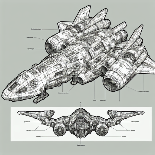 Make a space ship.
Single Game Texture. In-Game asset. 2d. Blank background. High contrast. No shadows.