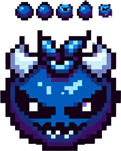a demonic blueberry pixel style.
Single Game Texture.  In-Game asset.  2d.  Blank background.  High contrast.  No shadows