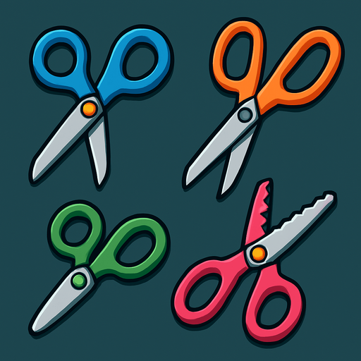Pack of different scissors.
In-Game asset.  High contrast.  No shadows. 3D