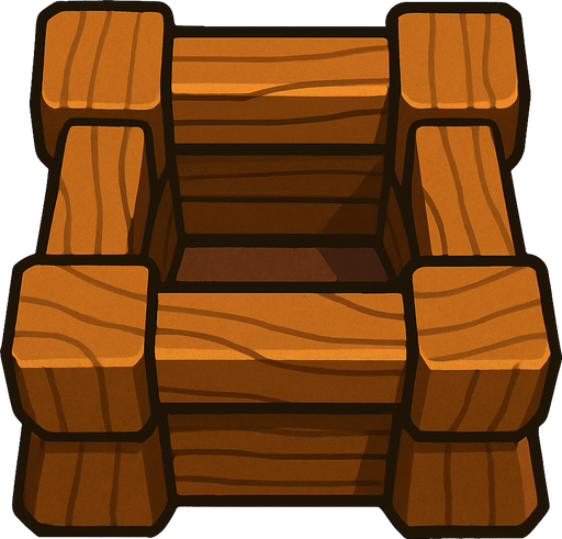 Wooden Tower base like the ones the Cannons in Clash of Clans have.
In-Game asset.  2d.  High contrast.  No shadows. Topdown