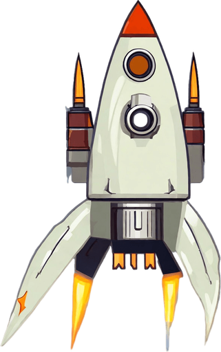 Space rocket with weapons. No background. Transparent background. Blank background. No shadows. 2d. In-Game asset. flat