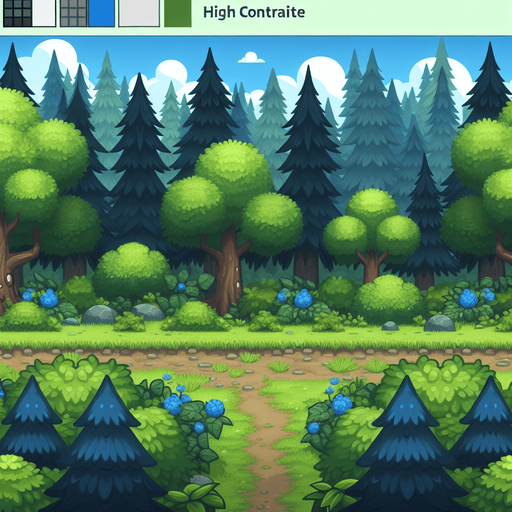 2d animation background forest with green and blue.
Single Game Texture.  In-Game asset.  2d.  Blank background.  High contrast.  No shadows