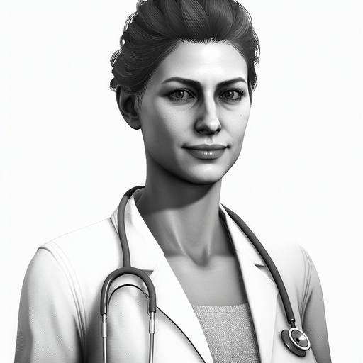 A doctor.
Single Game Texture. In-Game asset. 2d. Blank background. High contrast. No shadows.