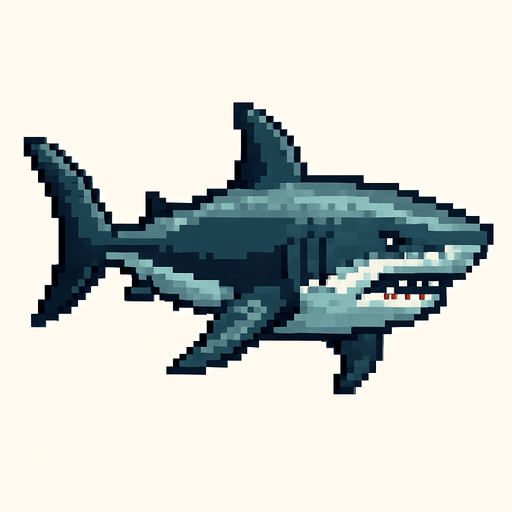 realistic pixel shark.
In-Game asset.  2d.  High contrast.  No shadows