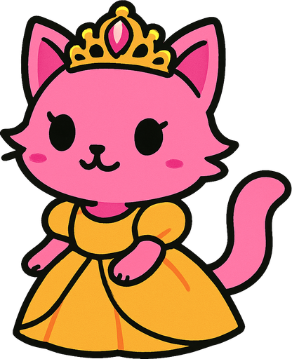 Chatonne (fille chat) au pelage rose princesse avec un diadème de princesse sur la tête.
In-Game asset.  2d.  High contrast.  No shadows