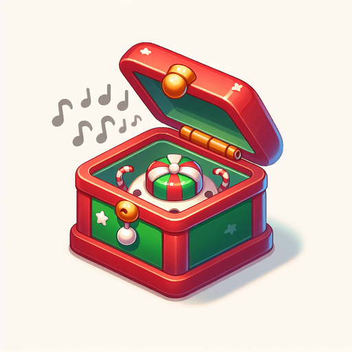 A christmas Music Box . Plastic style Single Game Texture. In-Game asset. 2d. Blank background. High contrast. No shadows.