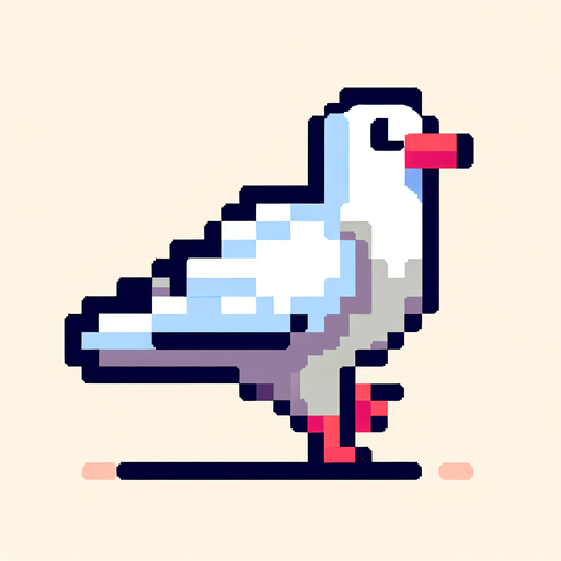 8-bit. cartoon. flying wingless pigeon. seen from the side. in game assset. Single Game Texture. In-Game asset. 2d. Blank background. High contrast. No shadows.