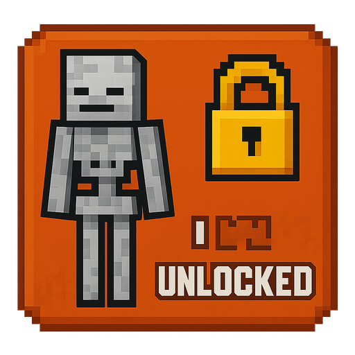 Minecraft skeleton unlocked button.
In-Game asset.  2d.  High contrast.  No shadows