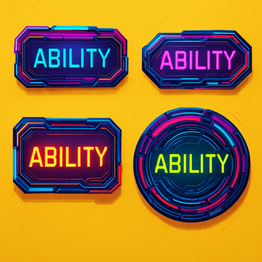 Buttons have text 'Ability'. cyberpunk. abstract. Futuer. different colors. HD colors. yellow background
