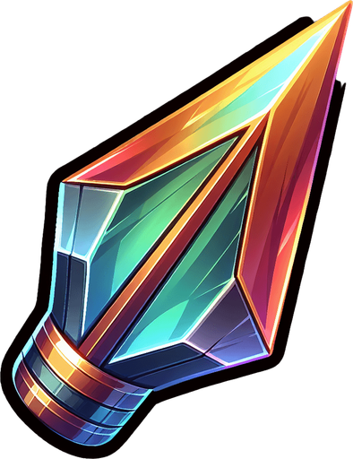 A 2D flat digital illustration of a sharp and colorful cartoonish sleek arrow tip, designed for a mobile archery game. The arrow tip should be metallic (steel or iron), with subtle gradients for a polished look. It should have a pointed triangular shape with a slightly stylized, game-friendly appearance, matching the clean, minimal aesthetic of vector-based graphics. Use a transparent background and ensure it's facing upward. Resolution: 512x512.".
Single Game Texture.  In-Game asset.  2d.  Blank background.  High contrast.  No shadows