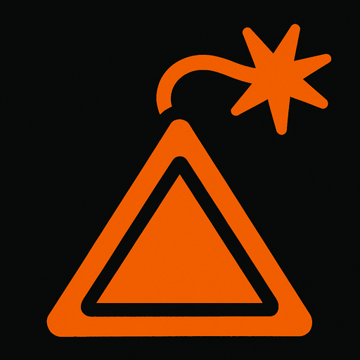 triangulo naranja con mecha de bomba.
In-Game asset.  2d.  High contrast.  No shadows