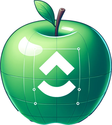 a white " ^" on a green apple..
Single Game Texture. In-Game asset. 2d. Blank background. High contrast. No shadows.
