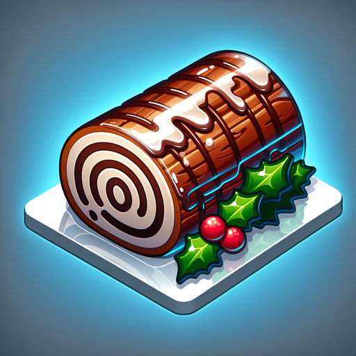 a christmas log cacke. plastic style. Single Game Texture. In-Game asset. 2d. Blank background. High contrast. No shadows.