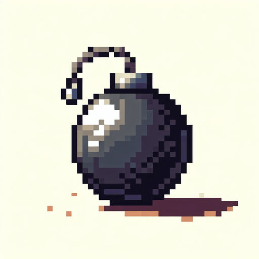 a bomb, pixel style.
Single Game Texture. In-Game asset. 2d. Blank background. High contrast. No shadows.