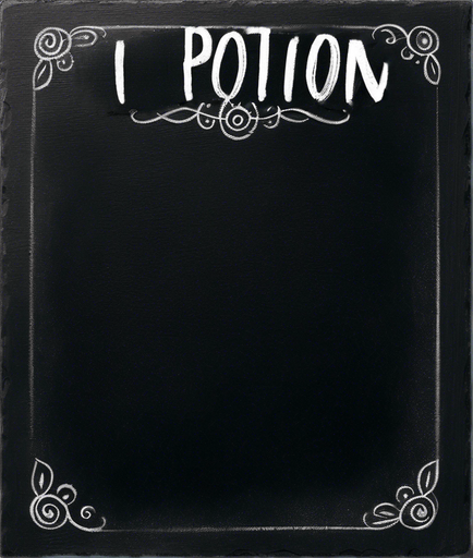 Text "POTION" handwritten in chalk