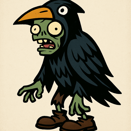 Zombie dressed as a crow.
In-Game asset.  2d.  High contrast.  No shadows