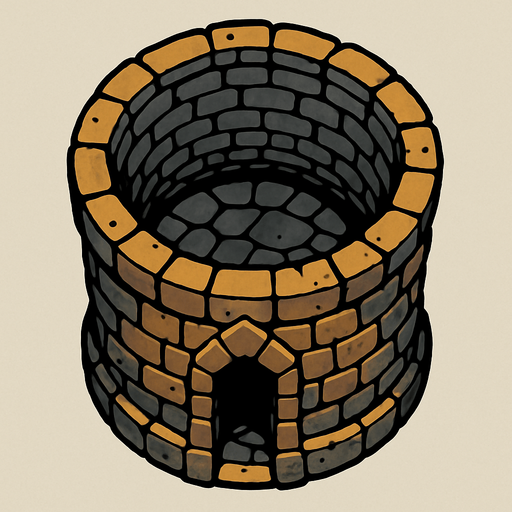 top view, stone high tower..
In-Game asset.  2d.  High contrast.  No shadows