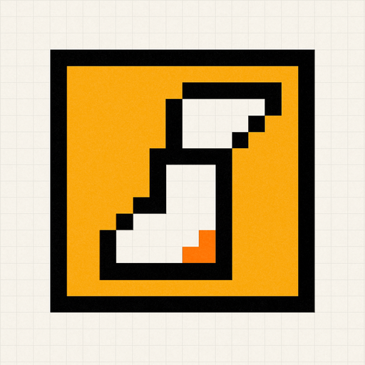 8x8 pixel  movement speed powerup icon. boot with wings.
In-Game asset.  2d.  High contrast.  No shadows. Black outline