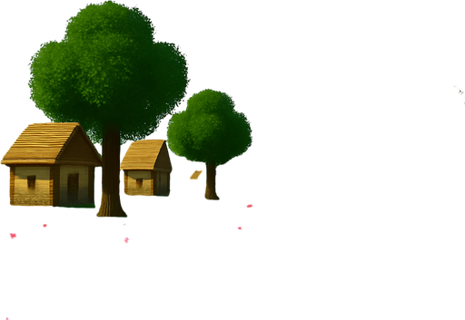 daha uzakta farklı evler ve ağaçlar