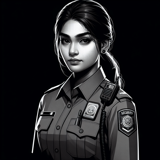 A security guard.
Single Game Texture. In-Game asset. 2d. Blank background. High contrast. No shadows.