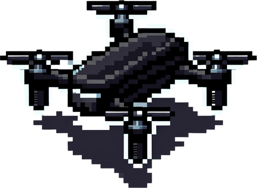 Cartoon. 8-bit. Delivery dron. Black color. In game asset. No shadow. Single Game Texture. In-Game asset. 2d. Blank background. High contrast. No shadows.