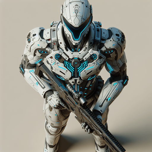 View of a futuristic soldier from directly overhead. White armor with blue glowing cyberpunk details. Holding weapon forward..
Single Game Texture. In-Game asset. 2d. Blank background. High contrast. No shadows.