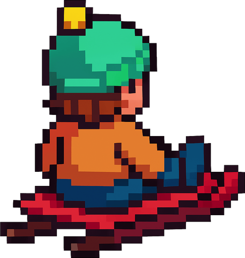 arkasından gördüğümüz kızağa oturan pixel bir çocuk yap.
In-Game asset.  2d.  High contrast.  No shadows