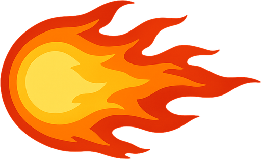 horizontal fire ball.
In-Game asset.  2d.  High contrast.  No shadows