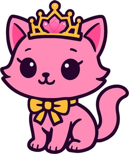 Chatonne (fille chat) au pelage rose princesse avec un diadème de princesse sur la tête.
In-Game asset.  2d.  High contrast.  No shadows