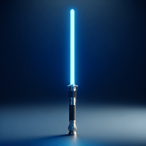 Blue lightsbaer in standing view.