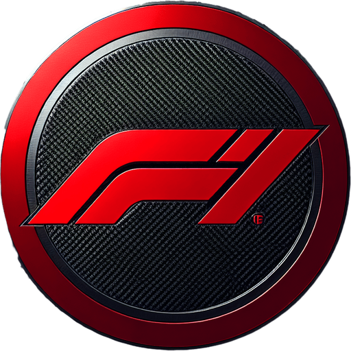 Red "F1" logo with dark carbon fiber.
Single Game Texture. In-Game asset. 2d. Blank background. High contrast. No shadows.