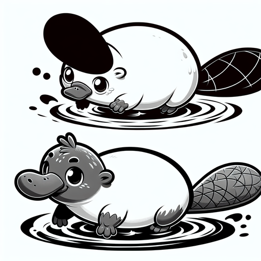 Cute Platypus swimming.
Single Game Texture.  In-Game asset.  2d.  Blank background.  High contrast.  No shadows. In game asset main character 2d