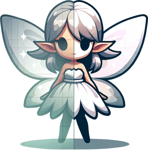 fairy.
Single Game Texture. In-Game asset. 2d. Blank background. High contrast. No shadows.